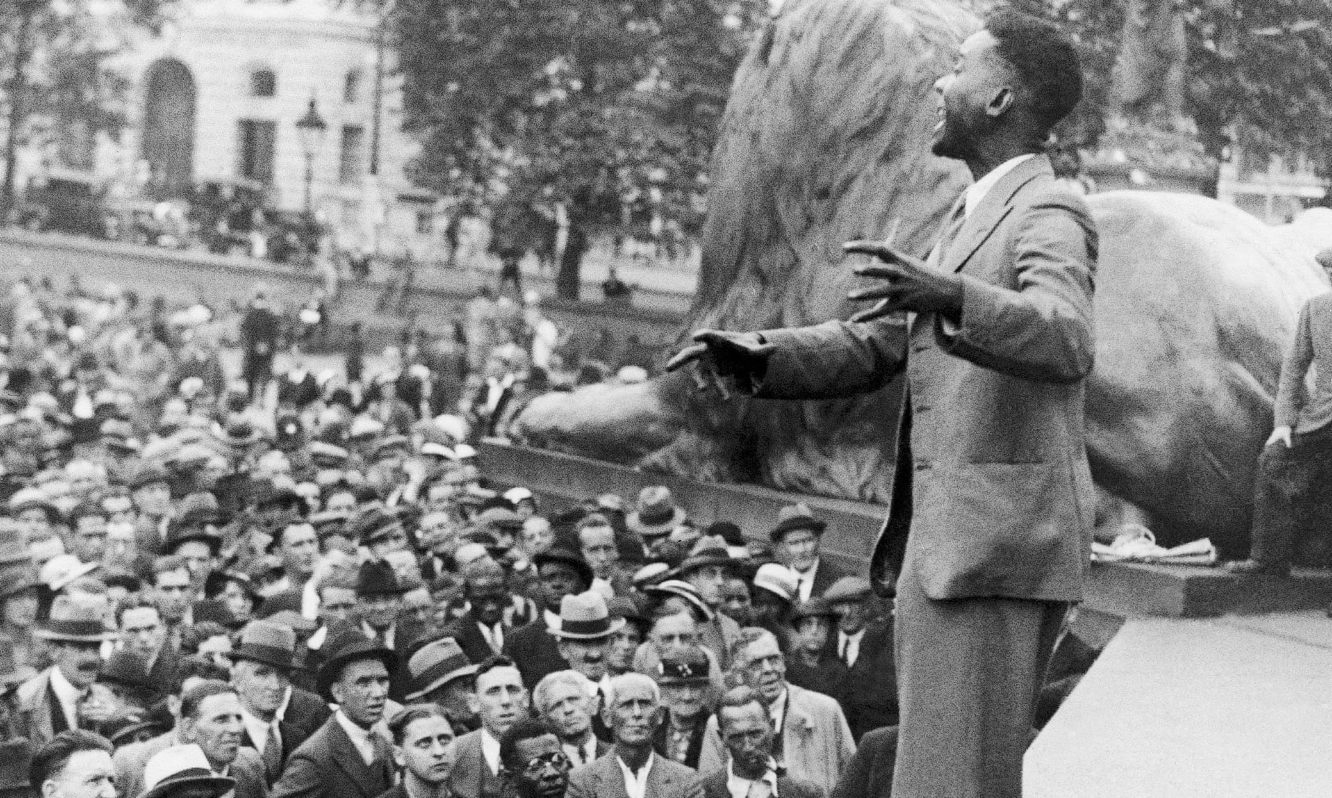 C.L.R. James addressing a rally in Trafalgar Square, 1935